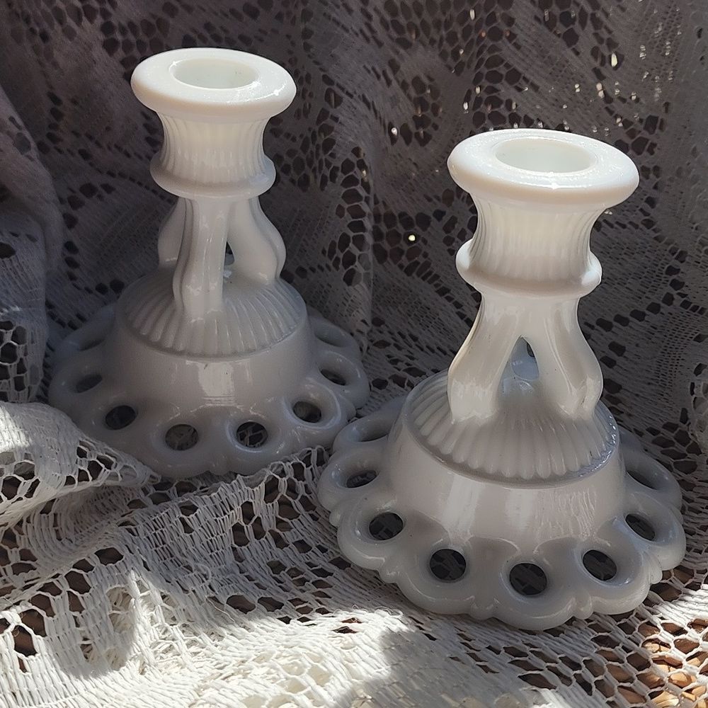 Vintage Decorative Milk Glass Candlesticks